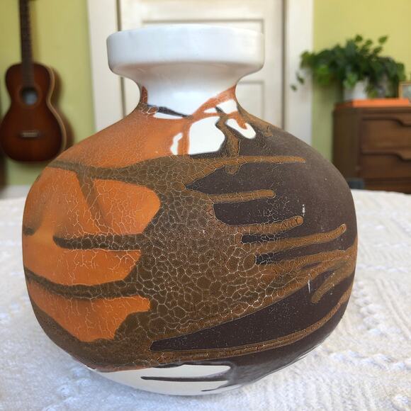 Mid‑Century Royal Haeger “Earth Wrap” crackle bud vase 7" orange brown USA - Picture 6 of 13